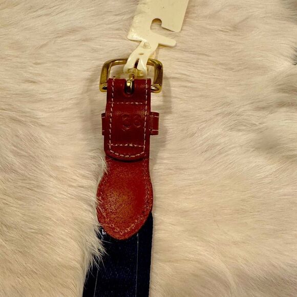 Brooks Brothers Red Fleece size 32 Belt Cotton Leather Stripe Blue - Picture 3 of 4